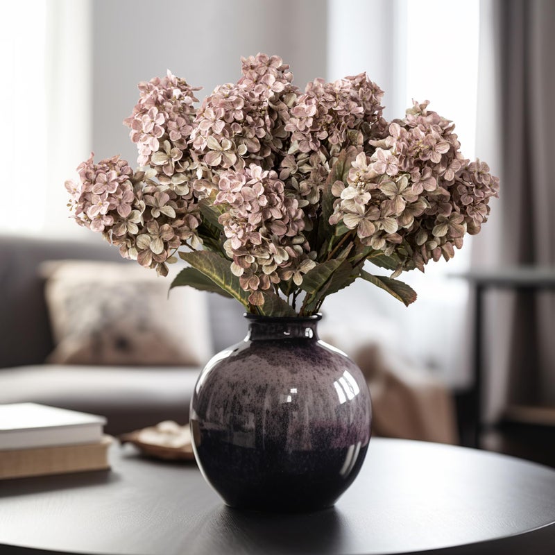 Ttranewsoo Fake Flowers Hydrangea Silk Flowers with Stems,Brown Flowers Fall Hydrangea Artificial Flowers,Winter Flowers Artificial for Decoration Vase Indoor and Outdoor 24"ï¼ˆBrown ï¼‰ 8PCS Wthout Vase - Image 1