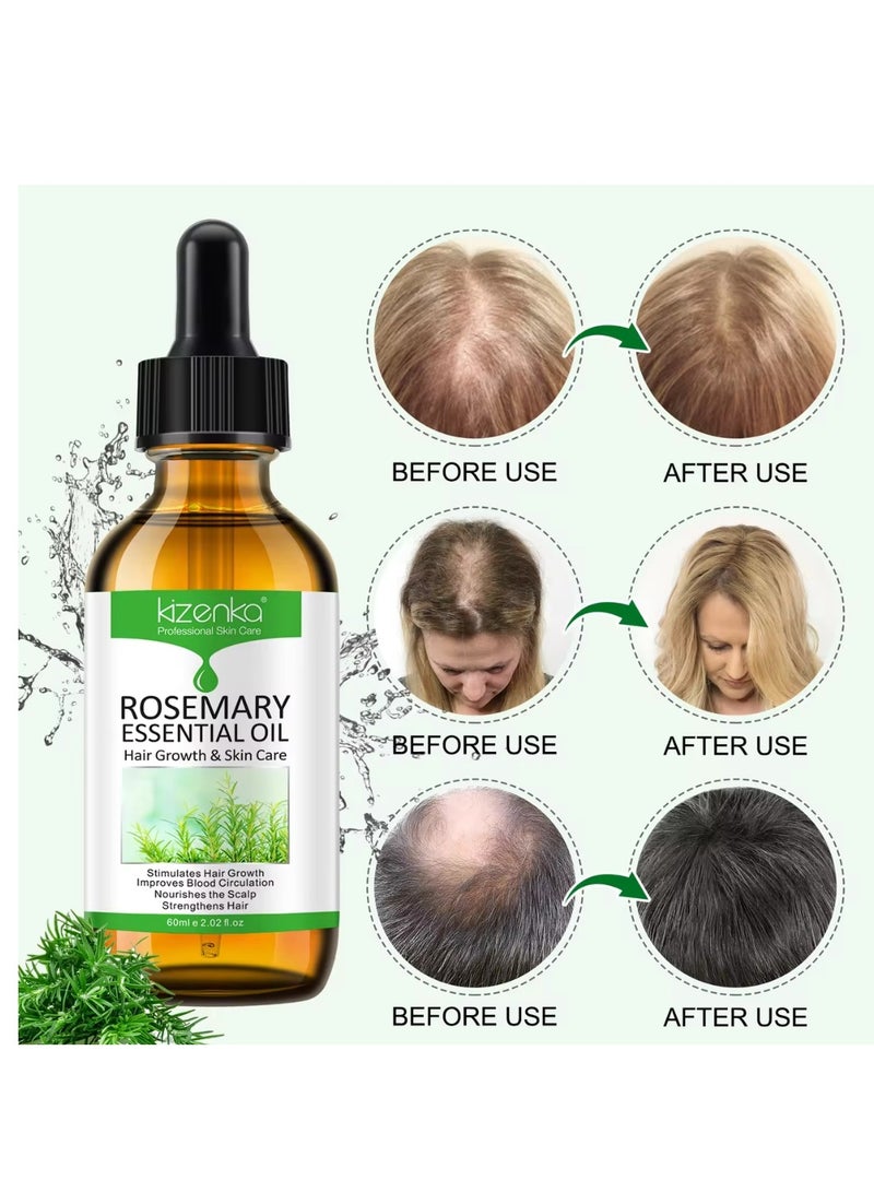 kizenka 60ml Rosemary Essential Oil  for Hair Growth Pure Organic Rosemary Oil for Dry Damaged Hair and Growth Hair Scalp Oil  Pure and Natural Premium Quality Oil Hair Loss Treatment Oil for Men and Women - Image 3