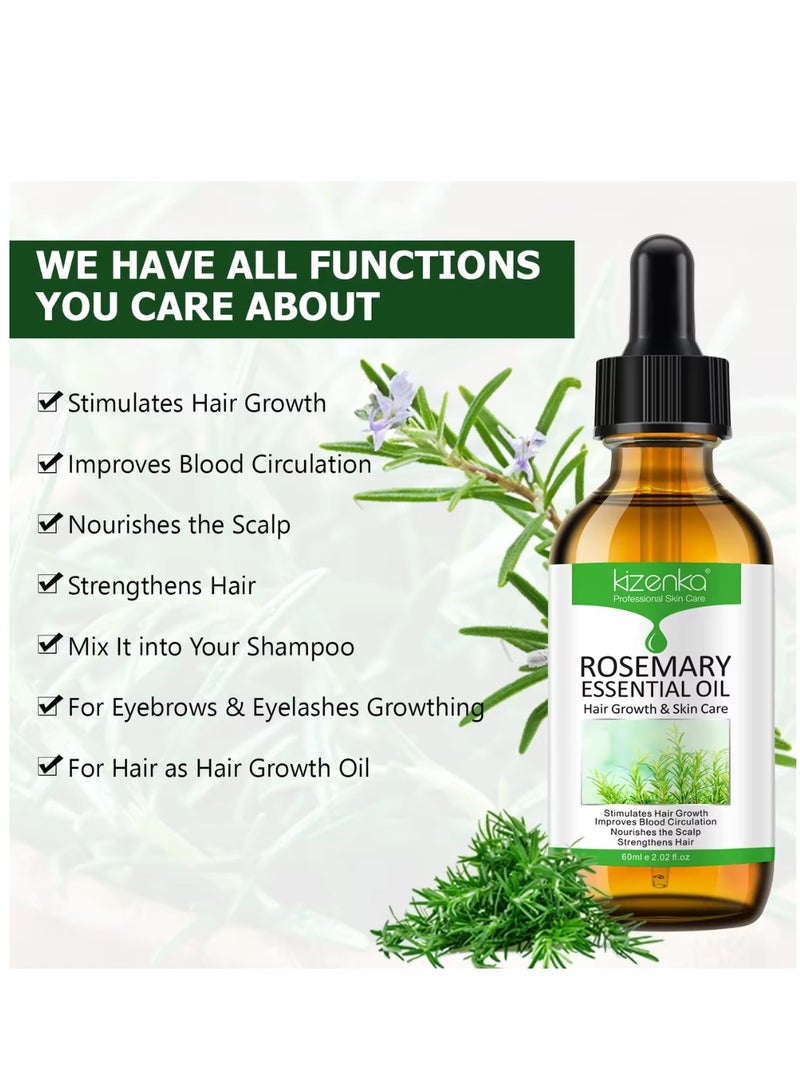 kizenka 60ml Rosemary Essential Oil  for Hair Growth Pure Organic Rosemary Oil for Dry Damaged Hair and Growth Hair Scalp Oil  Pure and Natural Premium Quality Oil Hair Loss Treatment Oil for Men and Women - Image 5
