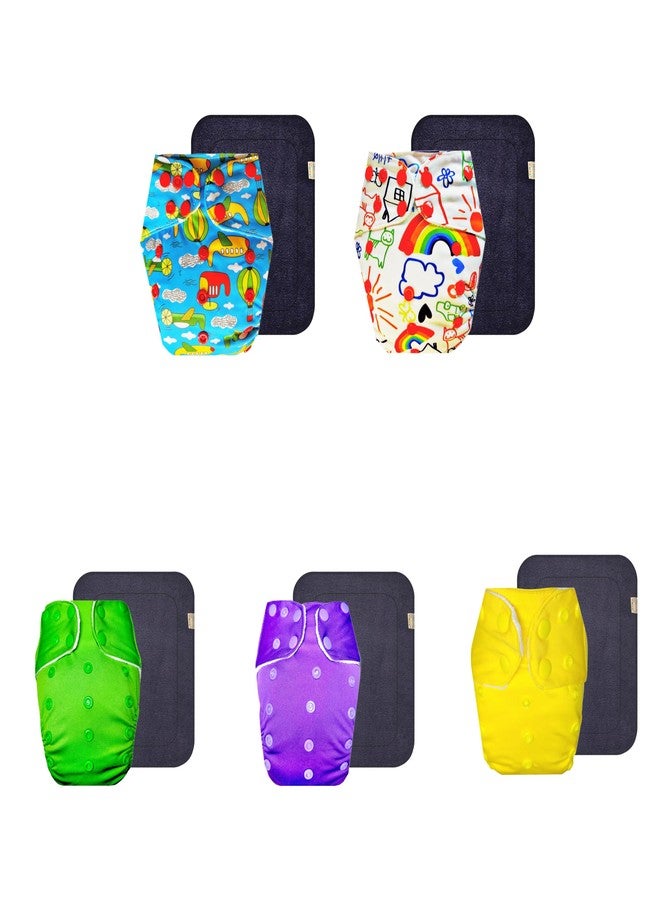 Dumbledo Premium Cloth Diaper with Gray Insert (Pack of 5) | Snug Fit | 6-Layer Absorbent Pad | Quick Dry | Ideal for Toddlers | 3 Months - 3 Years | Unisex Baby - Image 1