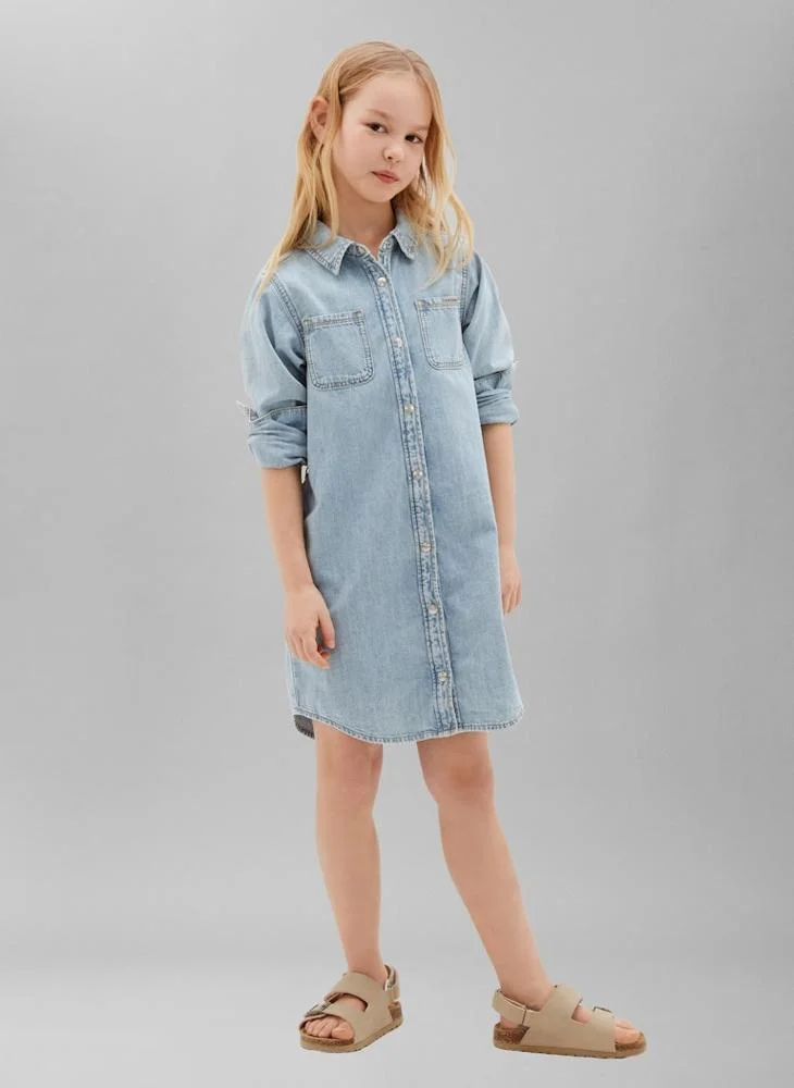 Calvin Klein Jeans Faded Denim Belted Shirt Dress
