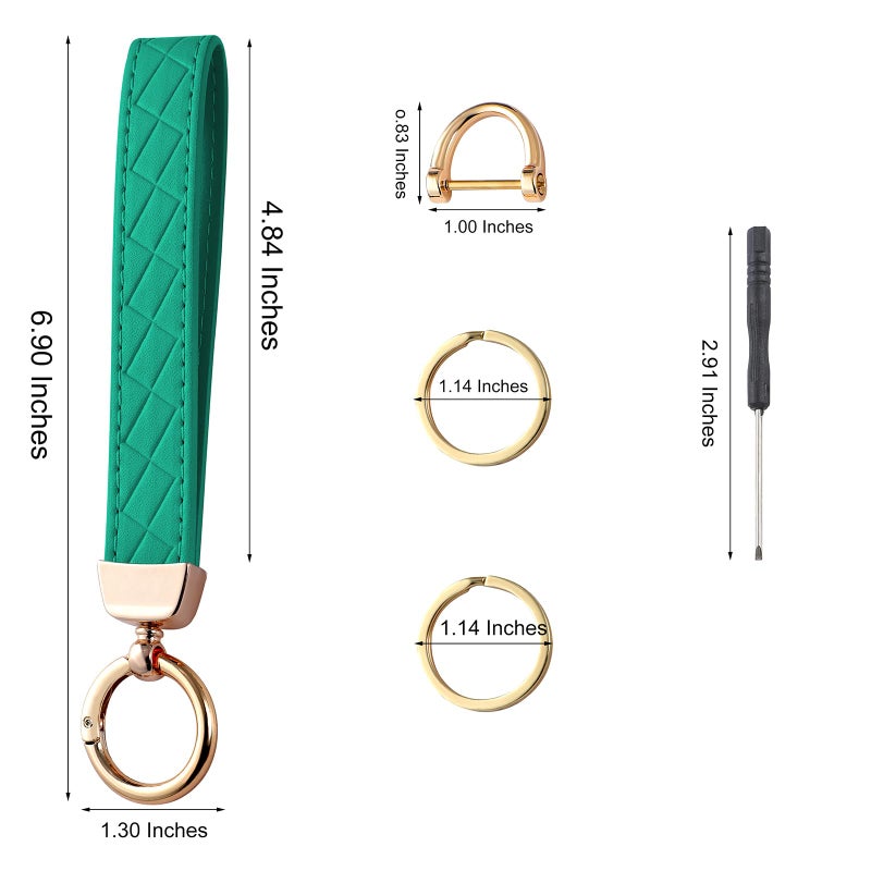 Weixiltc Weixiltc Leather Wristlet Keychain, Car Key Chain Holder with 2 Key Ring and Anti-Lost D Ring, Key Fob Wristband for Women (Green)  - Image 2