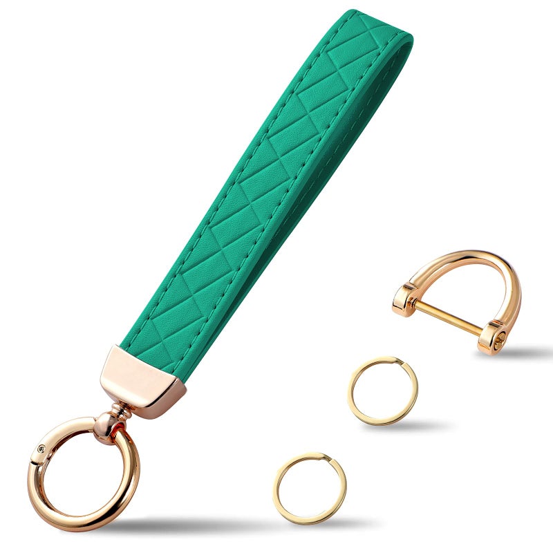 Weixiltc Weixiltc Leather Wristlet Keychain, Car Key Chain Holder with 2 Key Ring and Anti-Lost D Ring, Key Fob Wristband for Women (Green)  - Image 1