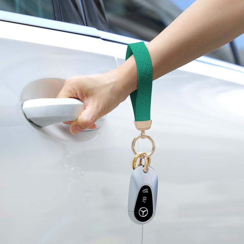 Weixiltc Weixiltc Leather Wristlet Keychain, Car Key Chain Holder with 2 Key Ring and Anti-Lost D Ring, Key Fob Wristband for Women (Green)  - Image 4