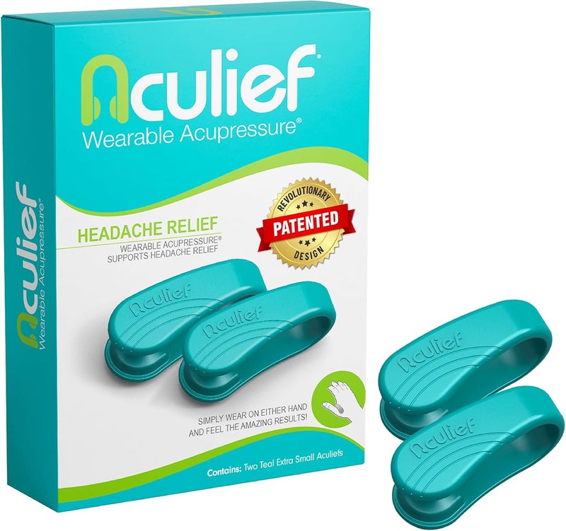 Aculief 2-Pack Wearable Natural Acupressure Support for Relaxation, Headache, Migraine, Stress Alleviation & Tension Relief, Soothes Muscle Pain Simple & Effective (X-Small/Teal)