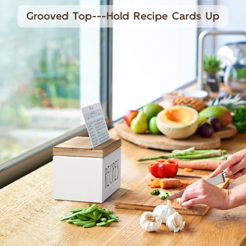 BWODYAY Recipe Box, Wood Recipe Card Box Set, Recipe Box with 100 Cards and 6 Dividers,4x6 Recipe Organizer, Recipe Card Holder, White - Image 5