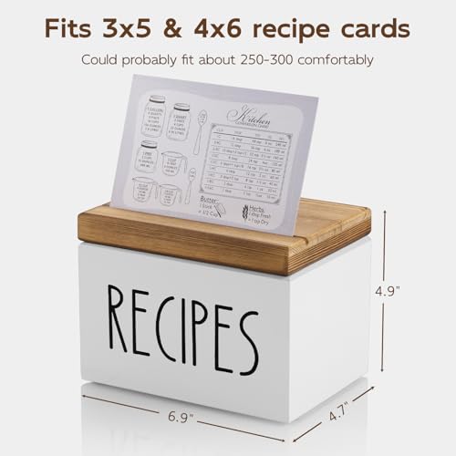 BWODYAY Recipe Box, Wood Recipe Card Box Set, Recipe Box with 100 Cards and 6 Dividers,4x6 Recipe Organizer, Recipe Card Holder, White - Image 3