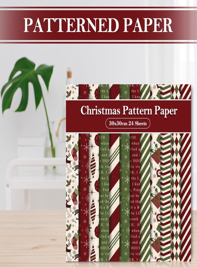 Whaline ورق كرافت مزخرف لعيد الميلاد من واهلين 24 عبوة 30x30 سم أحمر أخضر مزدوج الوجه لعمل بطاقات خلفية لألبوم الصور وزينة، 12 تصميمًا - Image 4