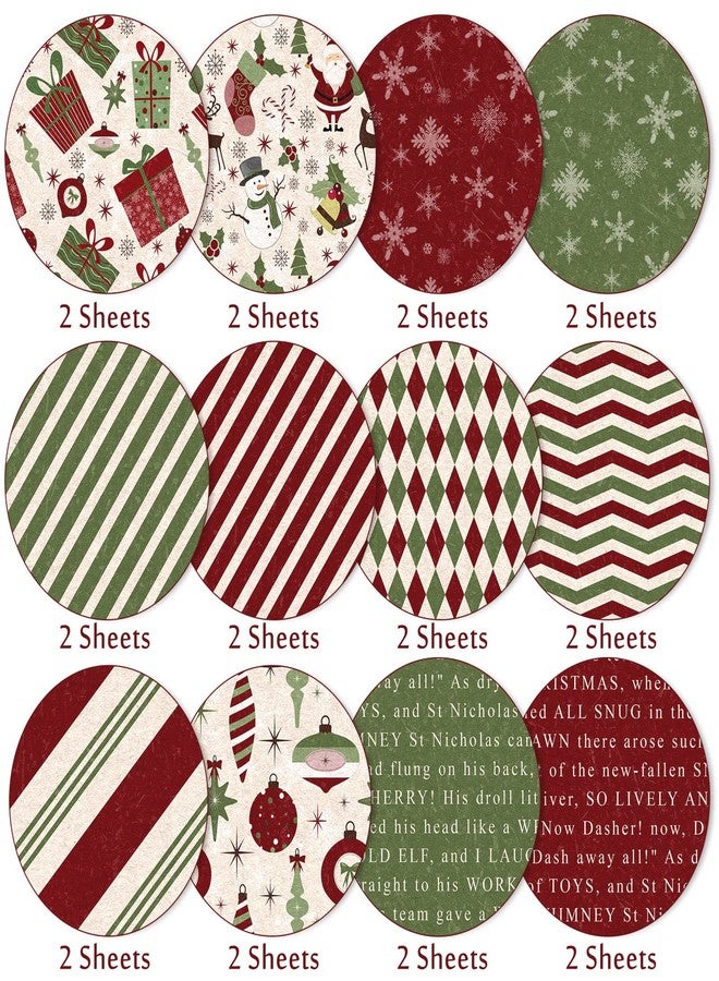 Whaline ورق كرافت مزخرف لعيد الميلاد من واهلين 24 عبوة 30x30 سم أحمر أخضر مزدوج الوجه لعمل بطاقات خلفية لألبوم الصور وزينة، 12 تصميمًا - Image 3