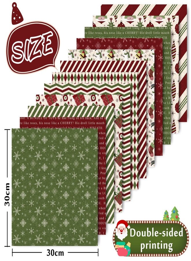 Whaline ورق كرافت مزخرف لعيد الميلاد من واهلين 24 عبوة 30x30 سم أحمر أخضر مزدوج الوجه لعمل بطاقات خلفية لألبوم الصور وزينة، 12 تصميمًا - Image 2