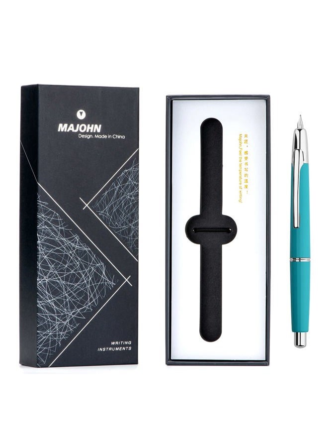 erofa Majohn A2 Press Fountain Pen Extra Fine Nib with Box, Retractable Lake Blue Resin Ink Pen with Converter Writing Set (Silver Clip Version) MJA2S-01 - Image 3