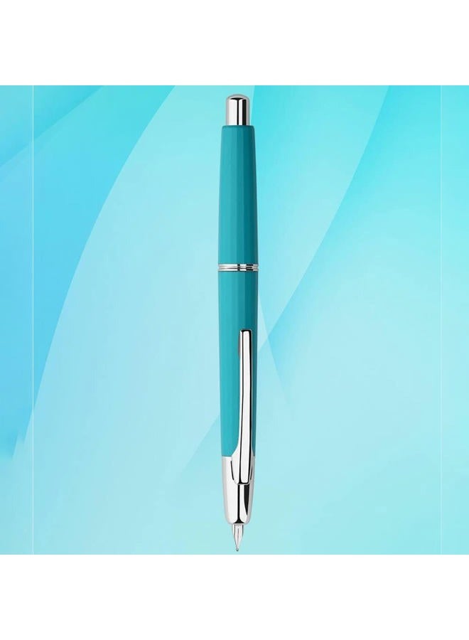 erofa Majohn A2 Press Fountain Pen Extra Fine Nib with Box, Retractable Lake Blue Resin Ink Pen with Converter Writing Set (Silver Clip Version) MJA2S-01 - Image 2
