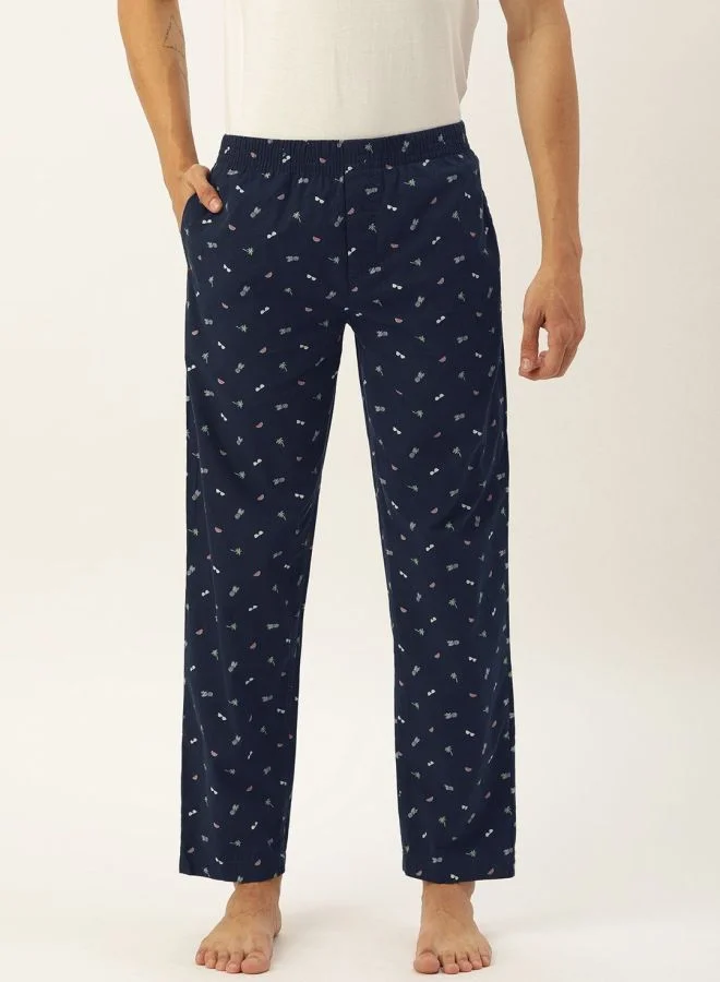 شركة المرآب الهندية Men Slim Fit Mid-Rise Printed Elasticated Lounge Pants