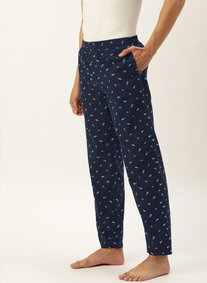 شركة المرآب الهندية Men Slim Fit Mid-Rise Printed Elasticated Lounge Pants