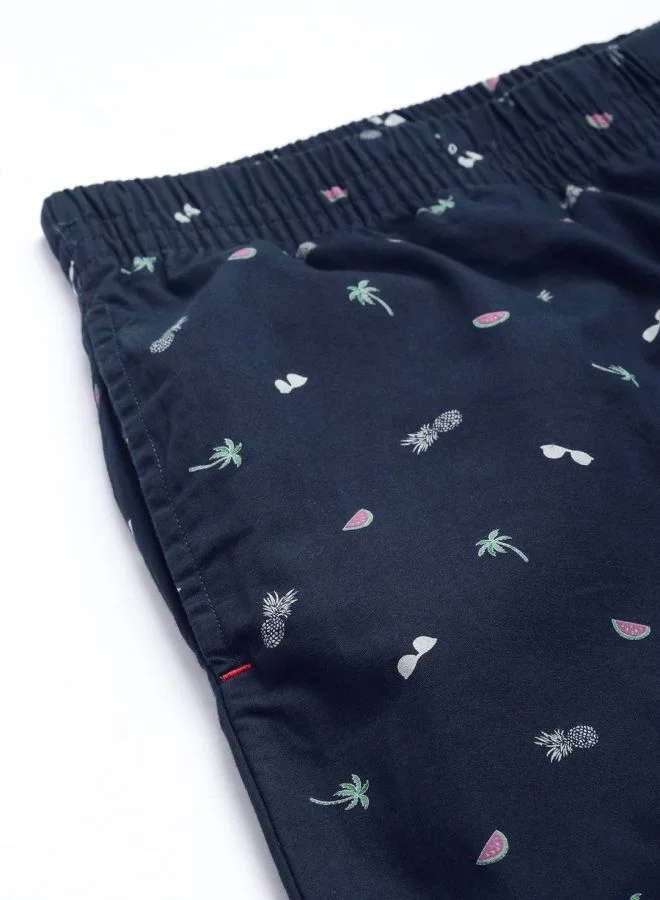 شركة المرآب الهندية Men Slim Fit Mid-Rise Printed Elasticated Lounge Pants