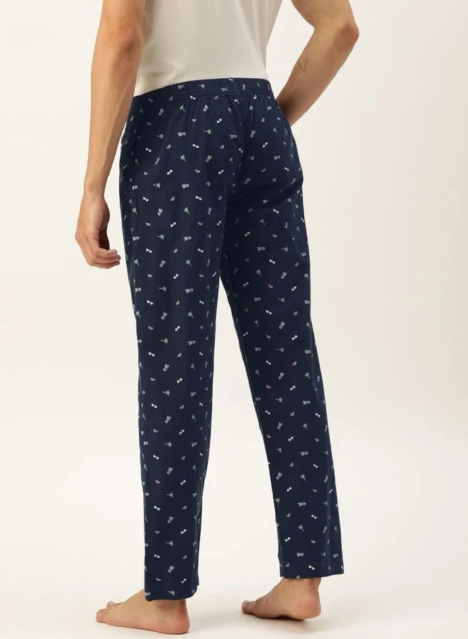 شركة المرآب الهندية Men Slim Fit Mid-Rise Printed Elasticated Lounge Pants