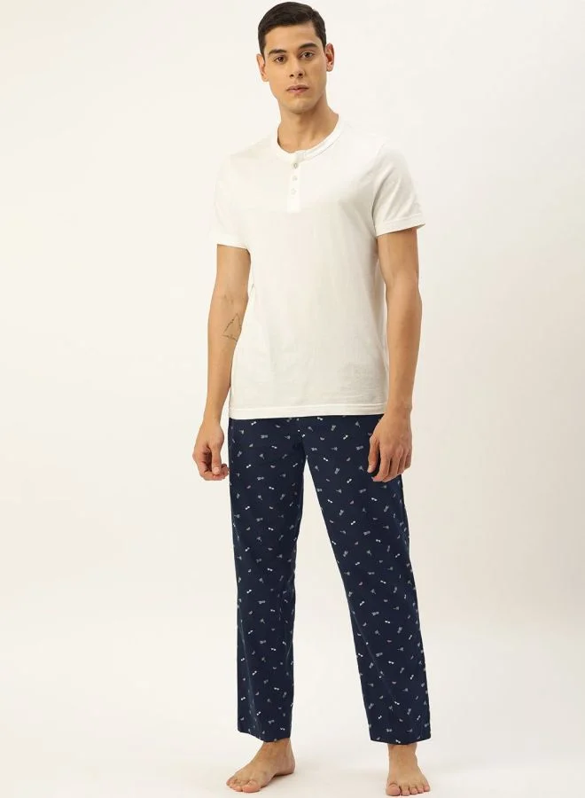 شركة المرآب الهندية Men Slim Fit Mid-Rise Printed Elasticated Lounge Pants