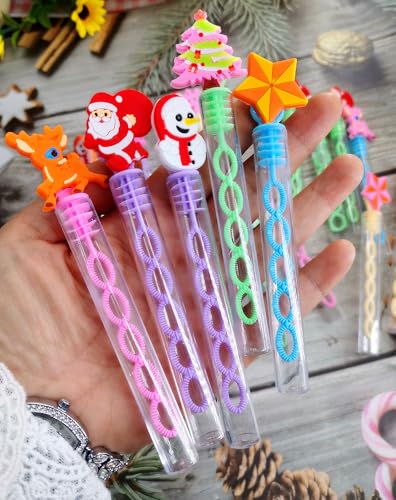 Roaqua 24 Packs Bulk Mini Bubble Christmas Santa Claus Snowflake Wands for Kids Birthday Party Favors Classroom Carnival Prizes Winter Playing Blowing Bubbles Gifts 24 Christmas - Image 5