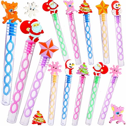 Roaqua 24 Packs Bulk Mini Bubble Christmas Santa Claus Snowflake Wands for Kids Birthday Party Favors Classroom Carnival Prizes Winter Playing Blowing Bubbles Gifts 24 Christmas - Image 1