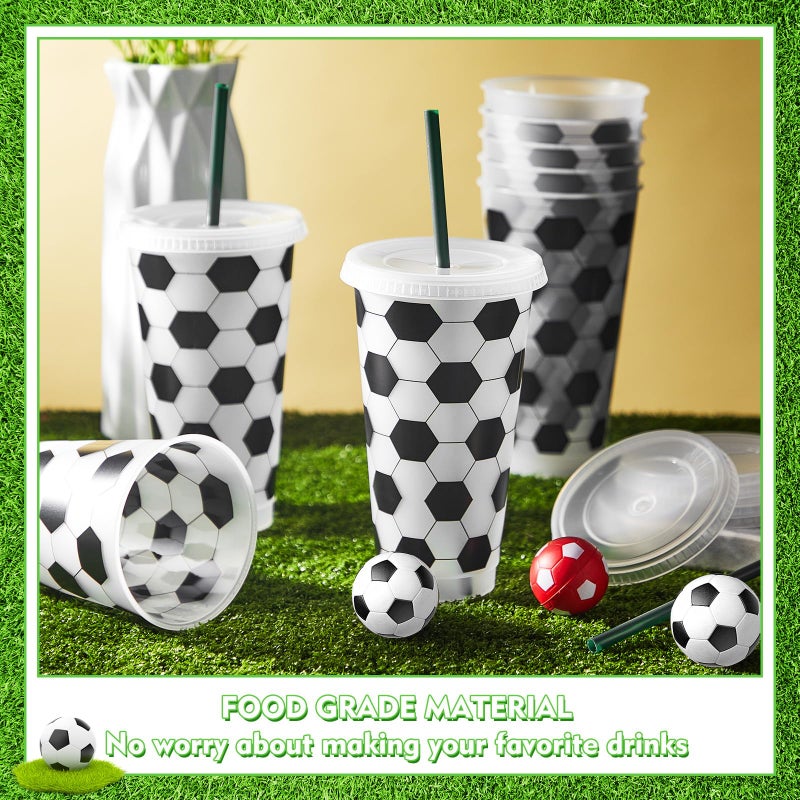 Uiifan 12 Pcs Plastic Soccer Cups Reusable Tumbler with Lid and Straw Sports Gifts for Coach Fan Men Women Soccer Party Favors Sports Themed Party Decoration (24 oz) - Image 4