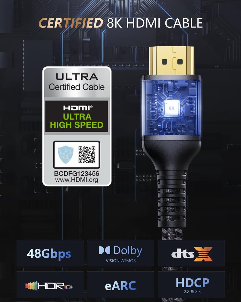 Stouchi كابل HDMI ستوتشي 10K 8K بطول 6 أقدام 48 جيجابت في الثانية (معتمد) كابل HDMI فائق السرعة، 8K60Hz 4K120Hz 144Hz eARC HDCP 2.2&2.3 HDR10+ متوافق مع PS5 بلاي ستيشن 5 إكس بوكس سيريس X أبل TV 4K - Image 2