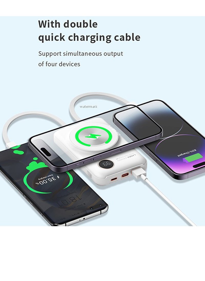 10000mAh Power Bank with 15W Wireless Charging, Digital Display, Built-in 22.5W Type-C Cable and PD 20W Lightning Cable, LANEX N7 - Black