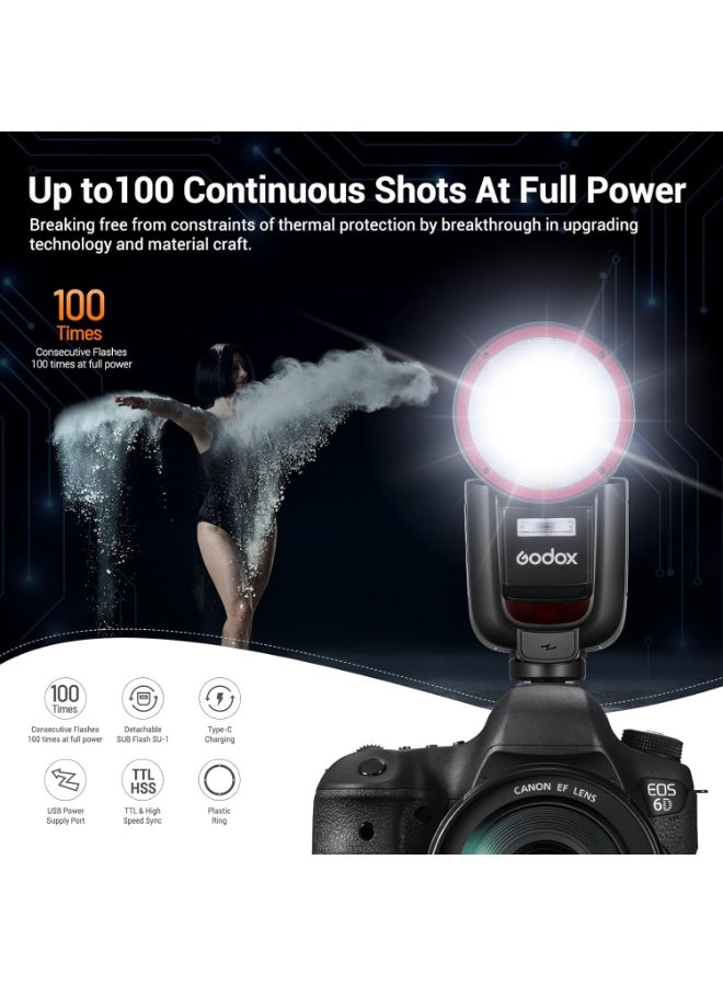 Godox V1 Pro TTL Li-ion Round Head Flash for Canon – High-Speed Sync, Magnetic Modifier Mount, Black - Image 2