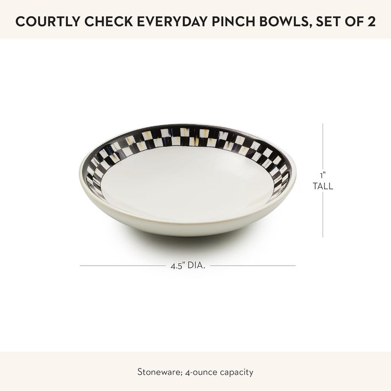 mackenzie childs MACKENZIECHILDS Set of 2 Everyday Pinch Bowls Small Bowls for Ingredients 4 Ounces BlackandWhite Courtly Check - Image 4