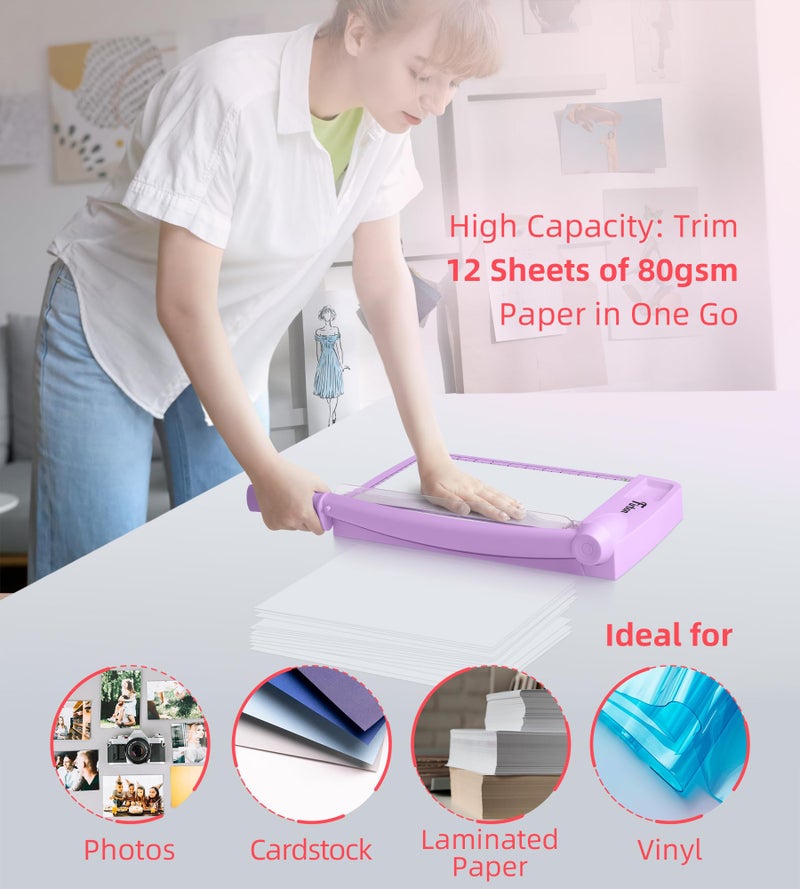 Firbon 12" Guillotine Paper Cutter, Heavy Duty 12-Sheet Capacity Trimmer for Cardstock, Photos, Scrapbooking, Office, Classroom, Studio (Purple) - Image 5