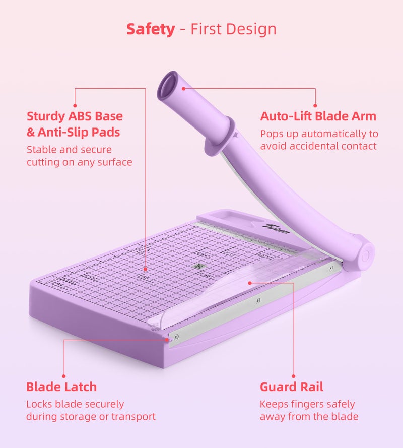 Firbon 12" Guillotine Paper Cutter, Heavy Duty 12-Sheet Capacity Trimmer for Cardstock, Photos, Scrapbooking, Office, Classroom, Studio (Purple) - Image 4