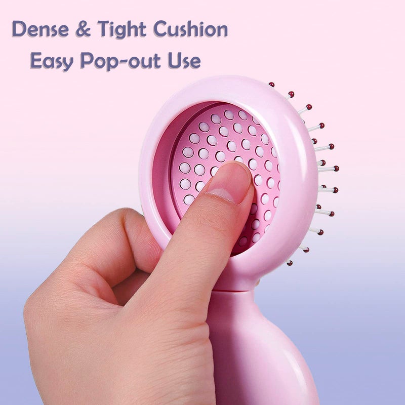 Trikeel Mini Folding Hair Brush with Mirror, Compact Pop up Pocket Brush, Small Travel Size Flip Hair Brush for PurseBackpack,Pink - Image 3