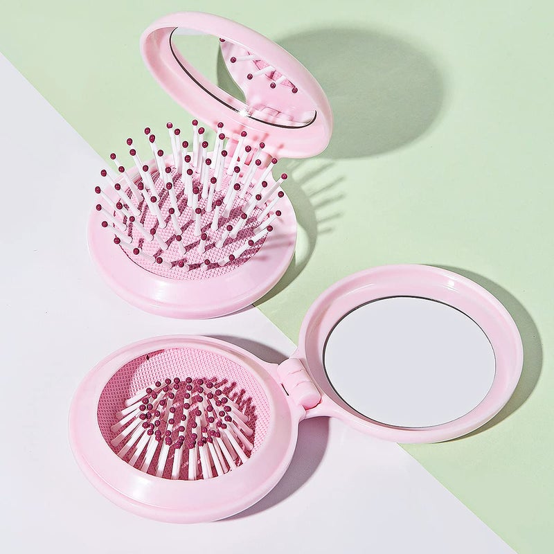 Trikeel Mini Folding Hair Brush with Mirror, Compact Pop up Pocket Brush, Small Travel Size Flip Hair Brush for PurseBackpack,Pink - Image 4