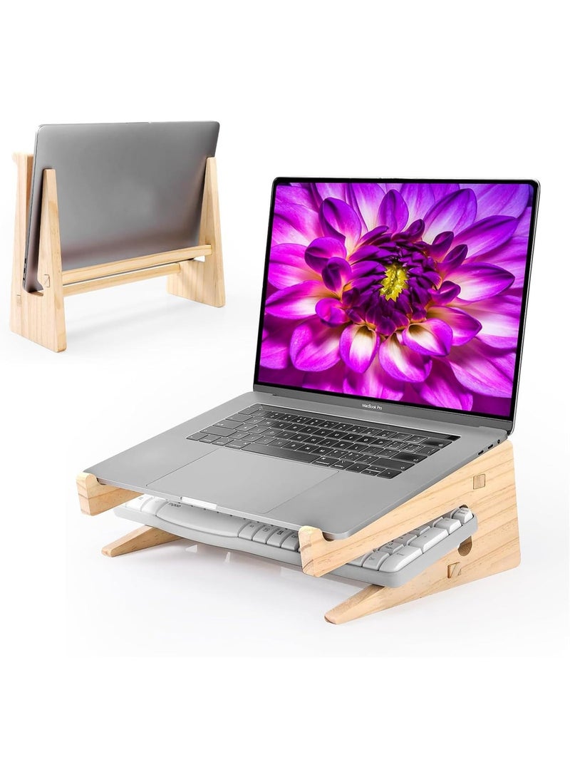 Wooden Laptop Stand, Universal Computer Riser with Ergonomic Design, Natural Wood Desk Stand Fit for MacBook Pro, Air, Dell, HP, Lenovo (10"-15") - Image 1