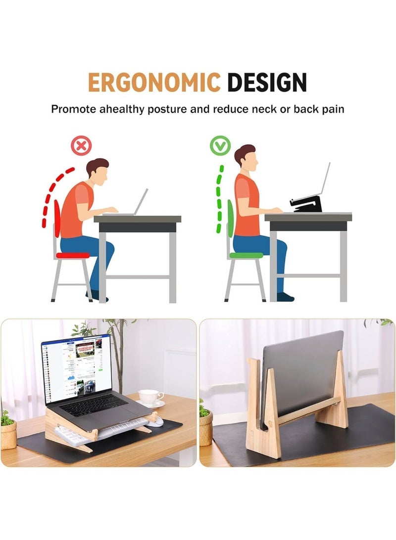 Wooden Laptop Stand, Universal Computer Riser with Ergonomic Design, Natural Wood Desk Stand Fit for MacBook Pro, Air, Dell, HP, Lenovo (10"-15") - Image 5