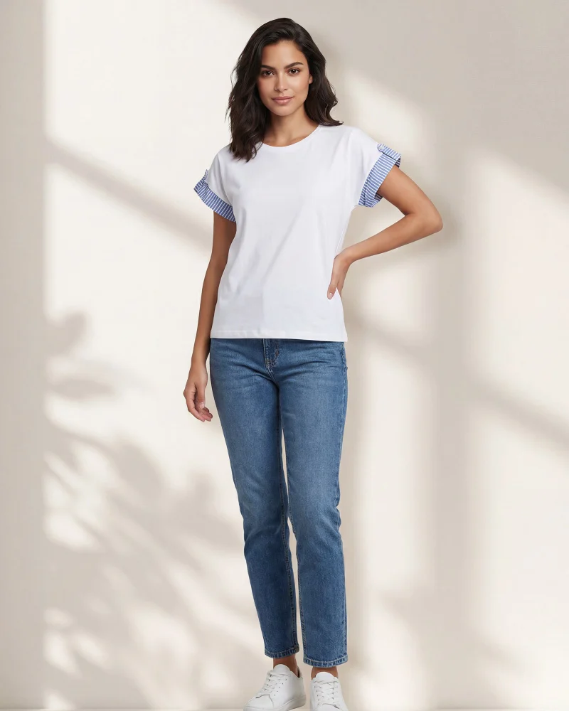 Redtag Women White Embellished Jersey Top