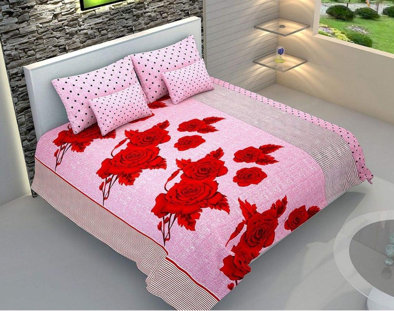 MOSHO 180 TC Polycotton Bed Sheet for Double Bed with 2 Pillow Covers Floral Print (G) - Image 4