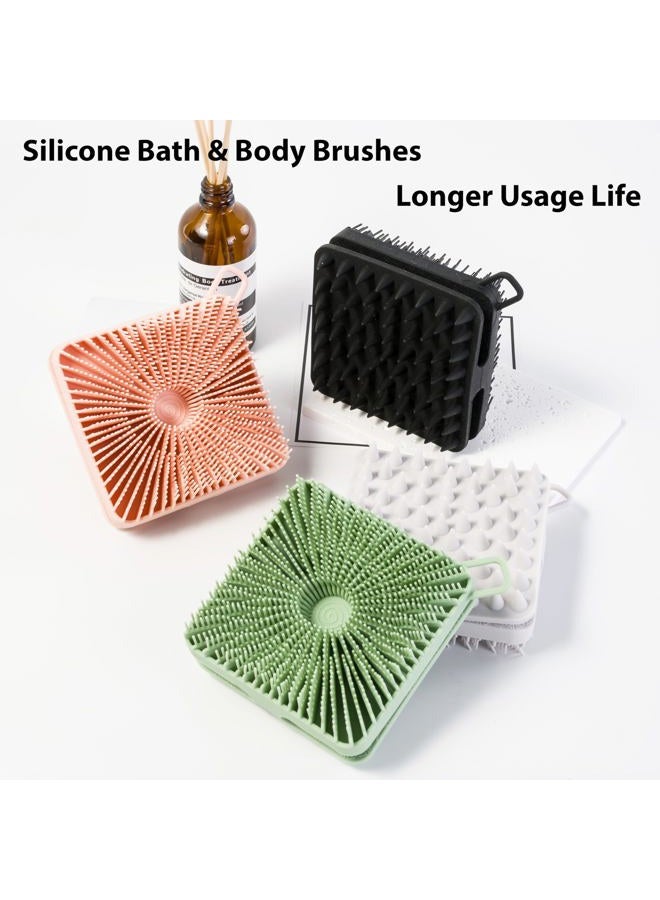MtBoi 2 PC Silicone Exfoliating Body Scrubber, Silicone Body Shampoo Brush, Soft Silicone Loofah for Sensitive Skin, Shower Silicone Hair Scalp Massager, Easy to Clean, Lather Well(Black&Green) - Image 2