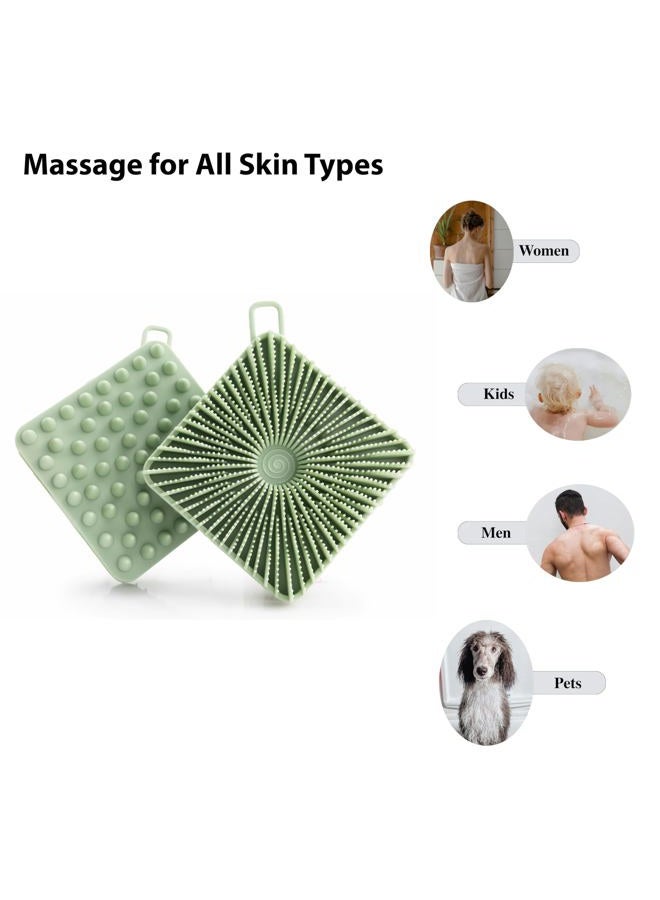 MtBoi 2 PC Silicone Exfoliating Body Scrubber, Silicone Body Shampoo Brush, Soft Silicone Loofah for Sensitive Skin, Shower Silicone Hair Scalp Massager, Easy to Clean, Lather Well(Black&Green) - Image 3