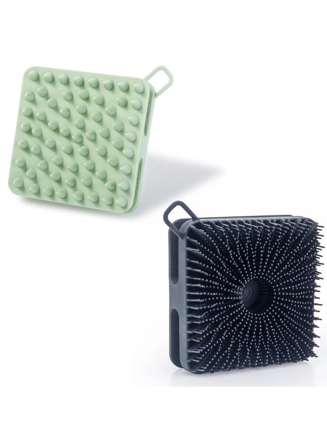 MtBoi 2 PC Silicone Exfoliating Body Scrubber, Silicone Body Shampoo Brush, Soft Silicone Loofah for Sensitive Skin, Shower Silicone Hair Scalp Massager, Easy to Clean, Lather Well(Black&Green) - Image 1
