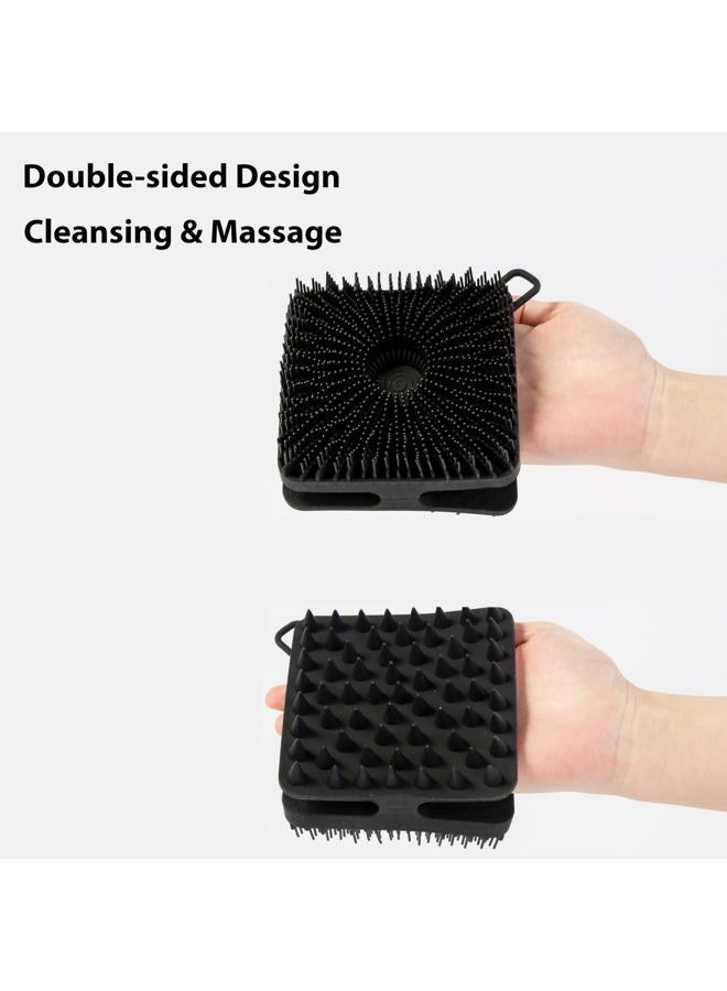 MtBoi 2 PC Silicone Exfoliating Body Scrubber, Silicone Body Shampoo Brush, Soft Silicone Loofah for Sensitive Skin, Shower Silicone Hair Scalp Massager, Easy to Clean, Lather Well(Black&Green) - Image 4