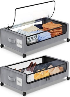 Zeemey Under Bed Storage with Wheels, 2Pack Under Bed Storage Containers,Under Bed Shoe Storage Organizer with Clear Window&Label,Rolling Under Bed Storage Metal Drawer for Clothes,Shoes,Toys  - Image 1