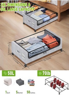 Zeemey Under Bed Storage with Wheels, 2Pack Under Bed Storage Containers,Under Bed Shoe Storage Organizer with Clear Window&Label,Rolling Under Bed Storage Metal Drawer for Clothes,Shoes,Toys  - Image 4