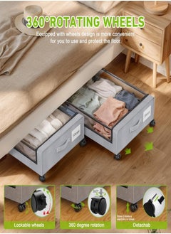 Zeemey Under Bed Storage with Wheels, 2Pack Under Bed Storage Containers,Under Bed Shoe Storage Organizer with Clear Window&Label,Rolling Under Bed Storage Metal Drawer for Clothes,Shoes,Toys  - Image 3