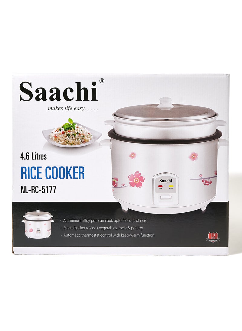 Saachi Rice Cooker with Steamer, Automatic Temperature Control, Aluminum Alloy Pot and Keep-Warm Function 4.6 L 1600 W NL-RC-5177-WH White - Image 4