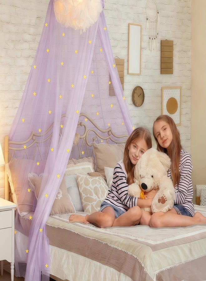 Eimilaly Bed Canopy for Girls Mosquito Net, Princess Bed Canopy for Girls Room Decor - Insect Protection Hanging Canopy for Indoor(Pink,Stars Glow in the Dark) - Image 4