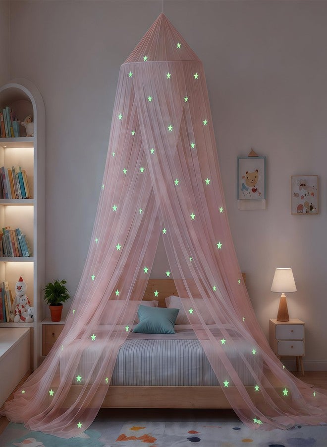 Eimilaly Bed Canopy for Girls Mosquito Net, Princess Bed Canopy for Girls Room Decor - Insect Protection Hanging Canopy for Indoor(Pink,Stars Glow in the Dark) - Image 3