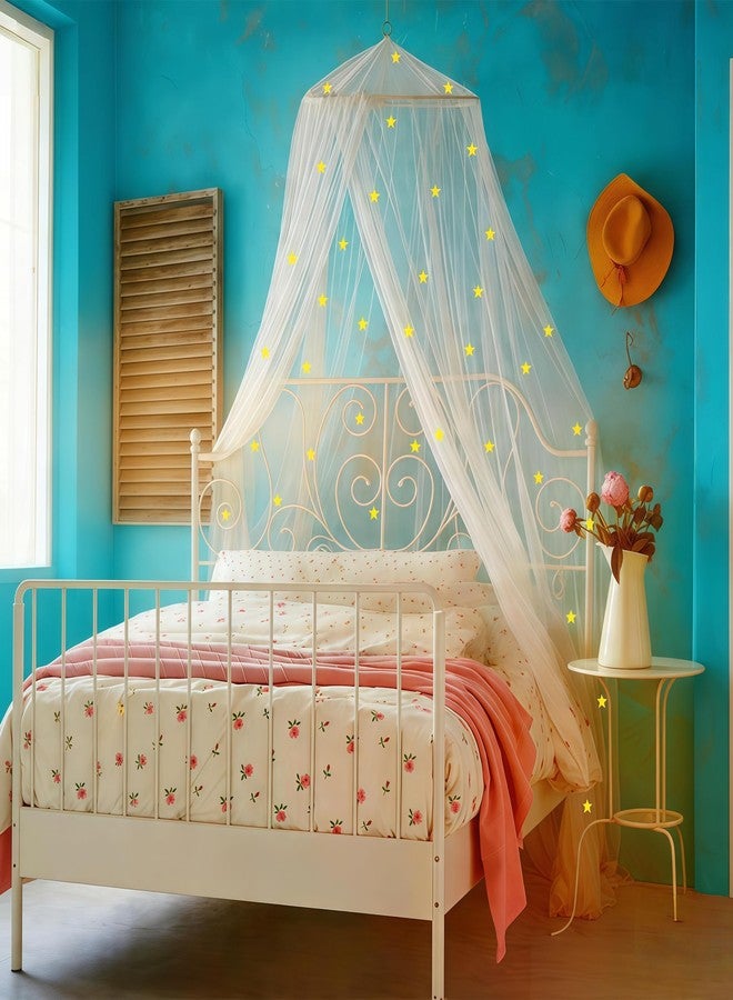 Eimilaly Bed Canopy for Girls Mosquito Net, Princess Bed Canopy for Girls Room Decor - Insect Protection Hanging Canopy for Indoor(Pink,Stars Glow in the Dark) - Image 5