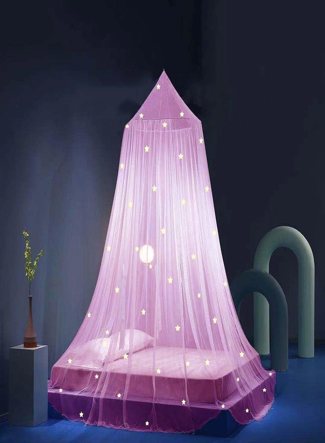 Eimilaly Bed Canopy for Girls Mosquito Net, Princess Bed Canopy for Girls Room Decor - Insect Protection Hanging Canopy for Indoor(Pink,Stars Glow in the Dark) - Image 2