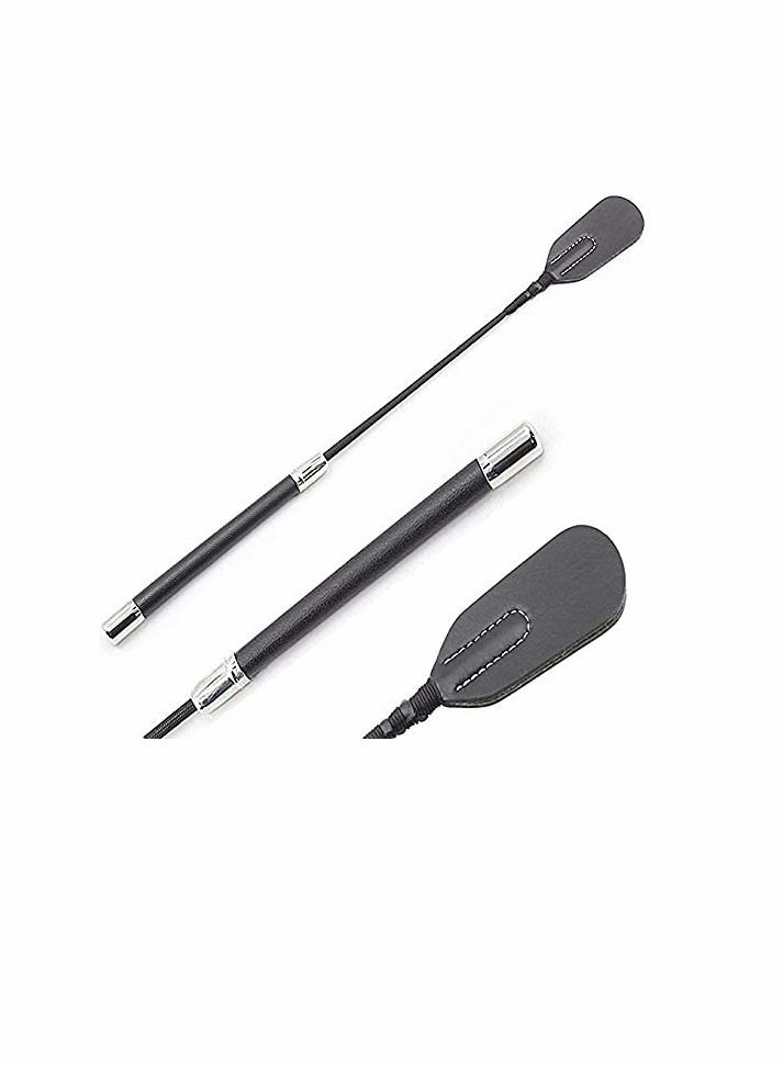Y&D Riding Crop for Horse, 18 Inch Deluxe Whips, Fiberglass Shaft with Genuine Leather Top, Tough Equestrianism Horse Black - Image 1