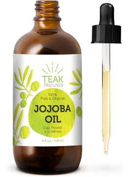 teak naturals Cold Pressed Organic Jojoba Oil Natural Unrefined Pure Jojoba Oil Moisturizer for Skin Hair and Nails  4 Ounces 